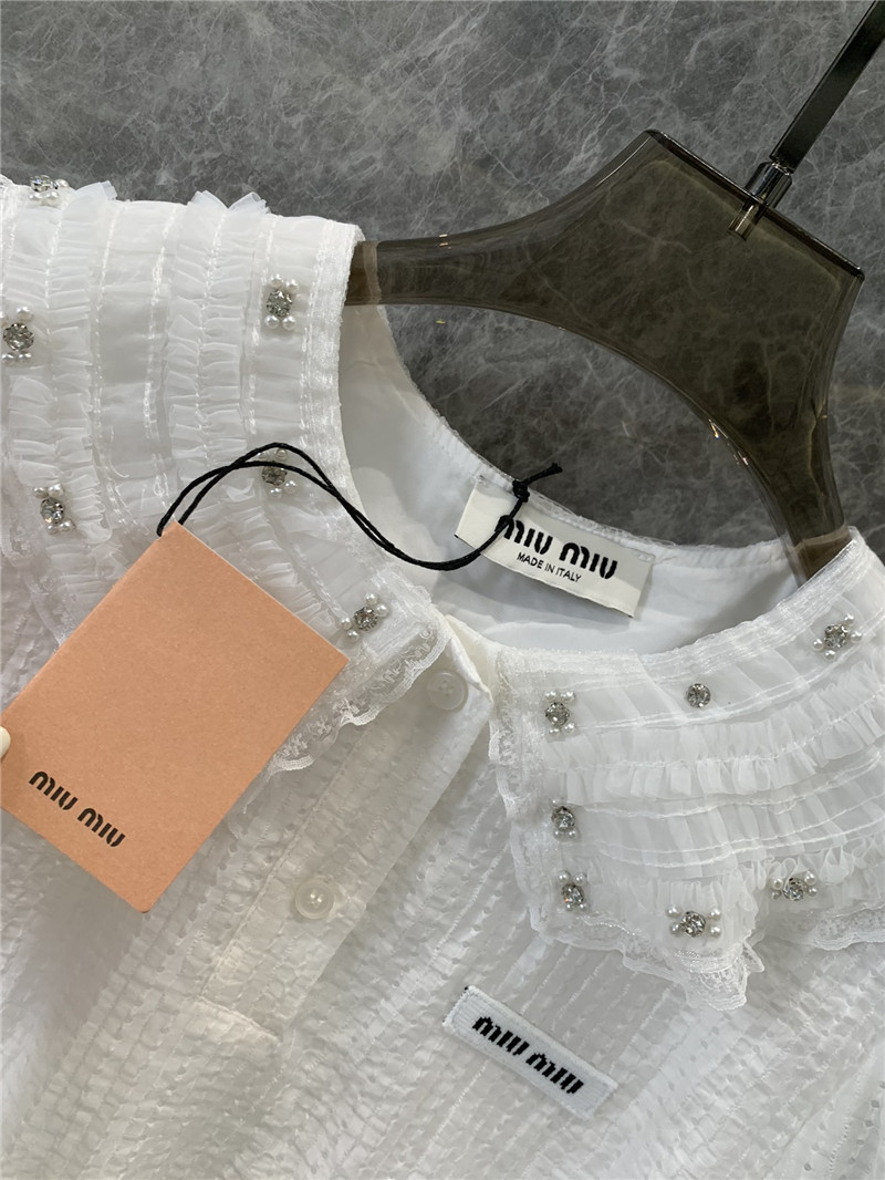 m1um1u D1am0nd collar short-sleeved top replicas clothes