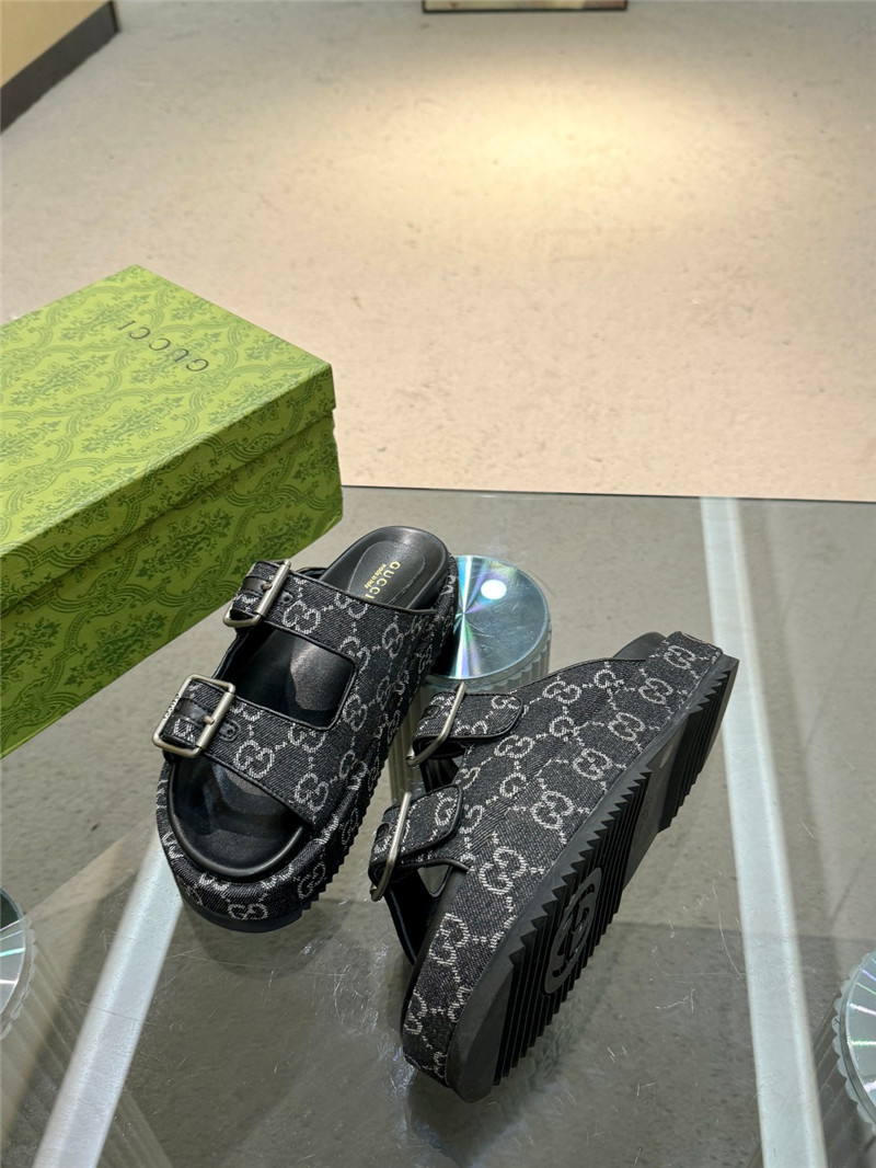 Gvc*1 platform strap sandals in black oblique denim canvas