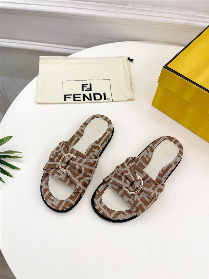 F**di feel brown and white ff jacquard slides