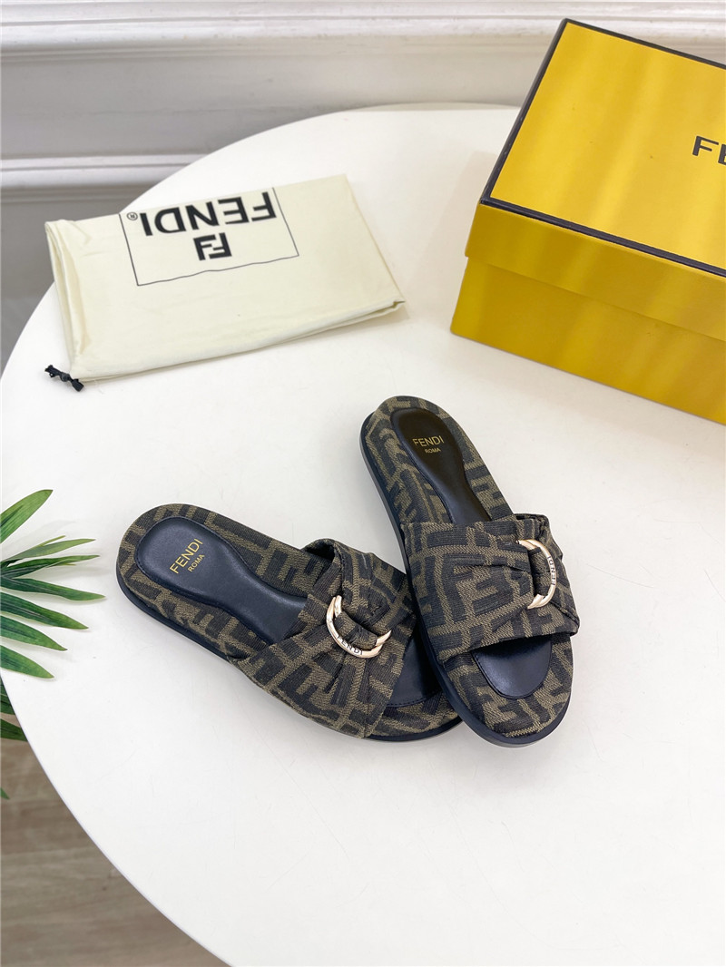 F**di feel brown and black ff jacquard slides