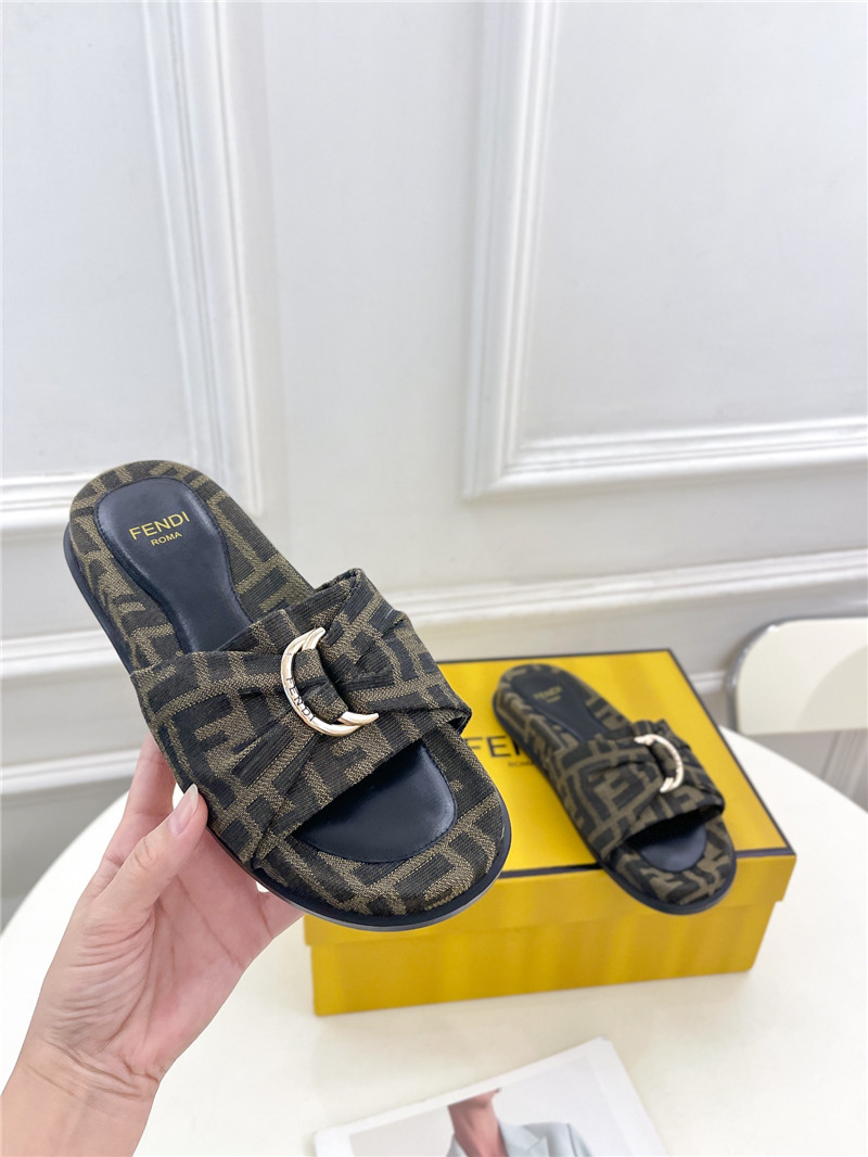 F**di feel brown and black ff jacquard slides