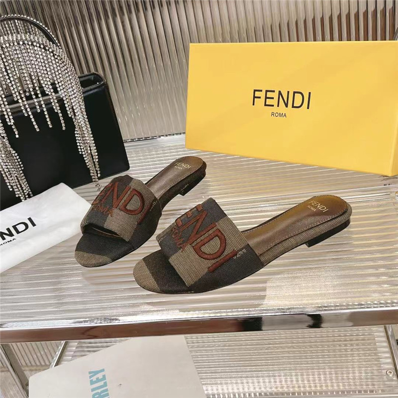 F**di sunshine brown fabric flat sandals