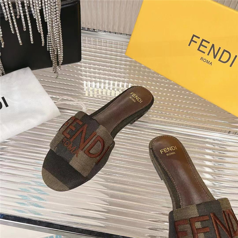 F**di sunshine brown fabric flat sandals