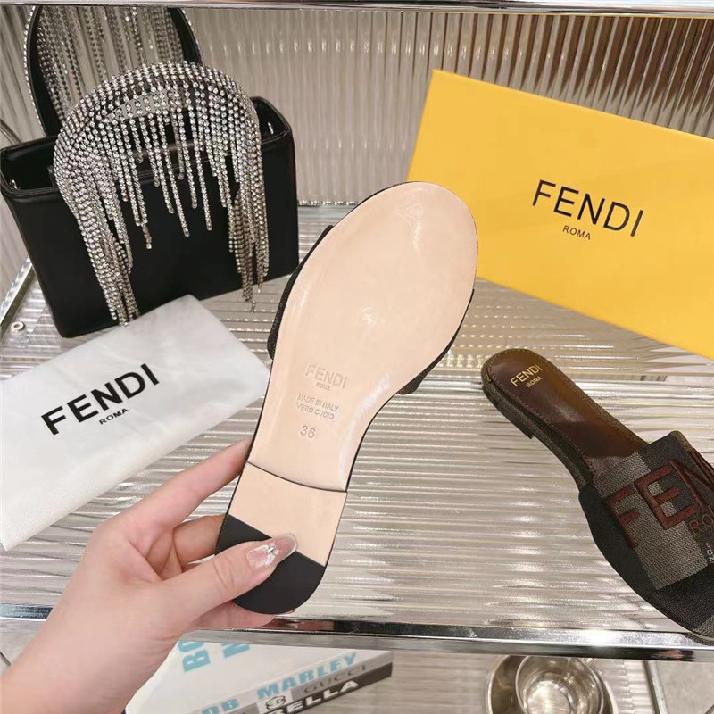 F**di sunshine brown fabric flat sandals