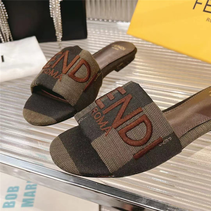 F**di sunshine brown fabric flat sandals