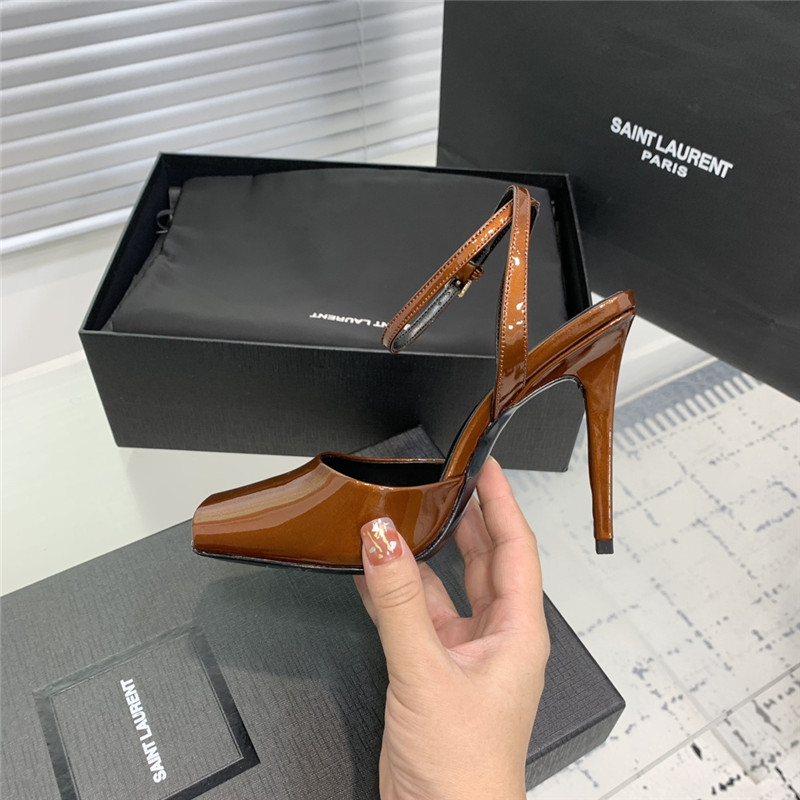 Sa1nt Lau*nt la scandale sandals in brown patent leather