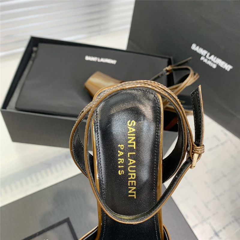 Sa1nt Lau*nt la scandale sandals in macadamia patent leather