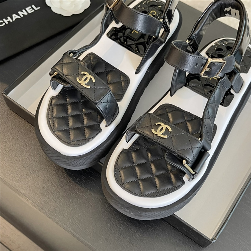 Ch**el quilted beach sandals black and white leather