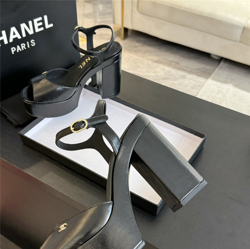 ch**el black calfskin S*per heel platform sandals