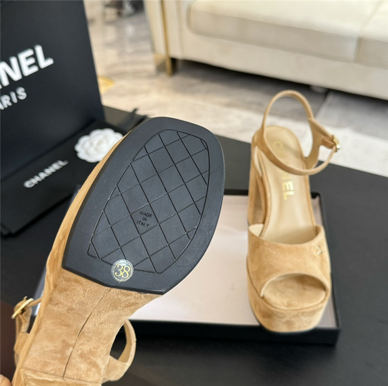 Ch**el beige wool wedge platform sandals