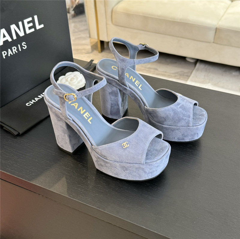 Ch**el blue wool wedge platform sandals