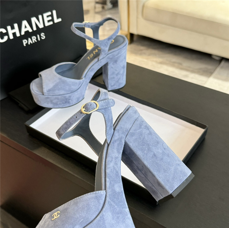Ch**el blue wool wedge platform sandals