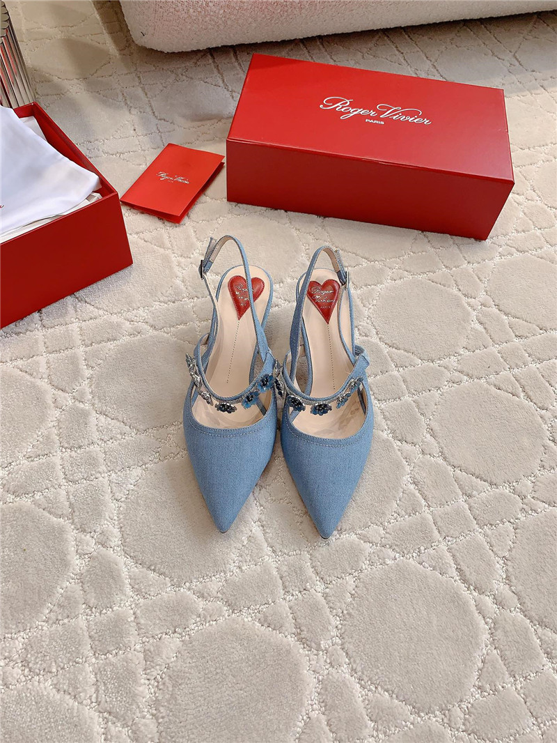 roger u1u1er virgule flower blue canvas slingback pumps