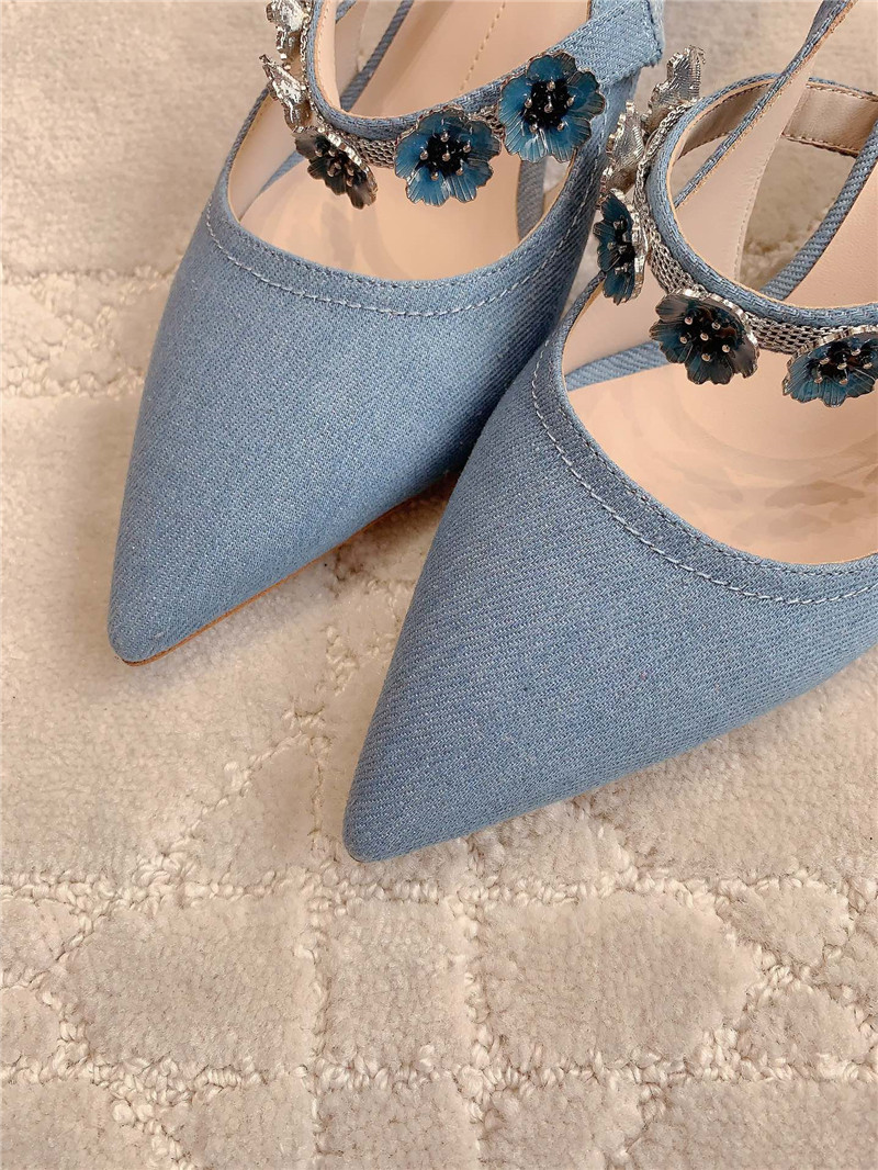 roger u1u1er virgule flower blue canvas slingback pumps