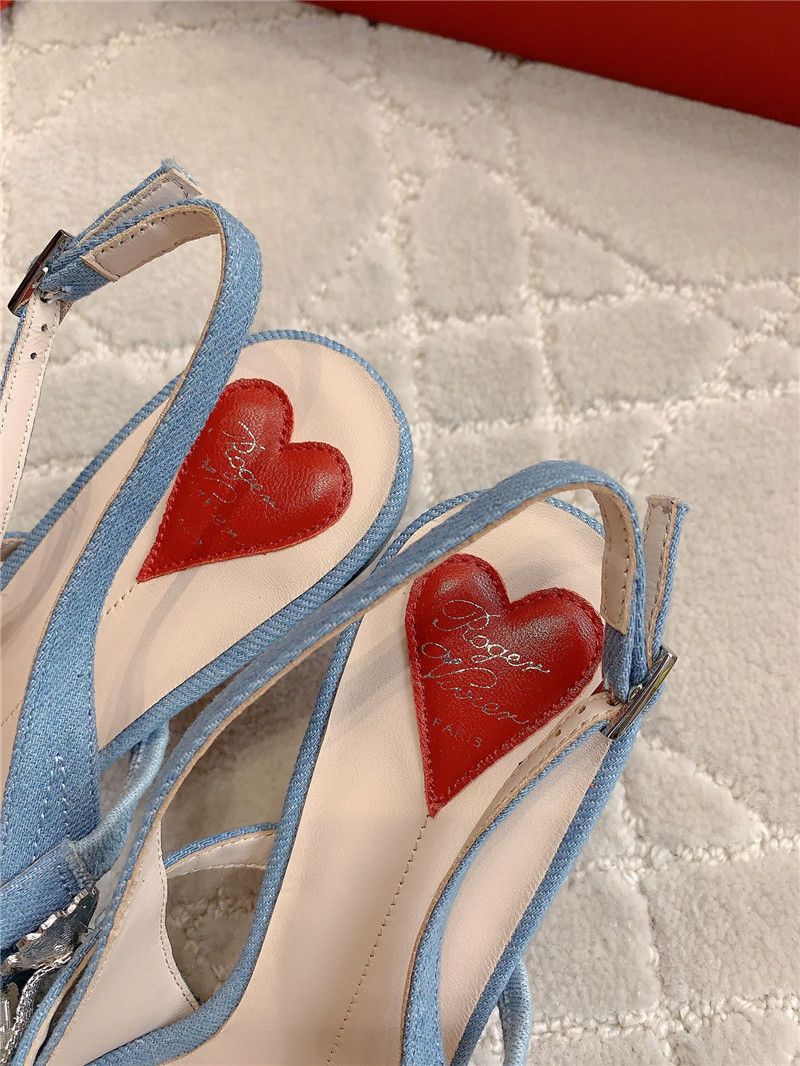 roger u1u1er virgule flower blue canvas slingback pumps