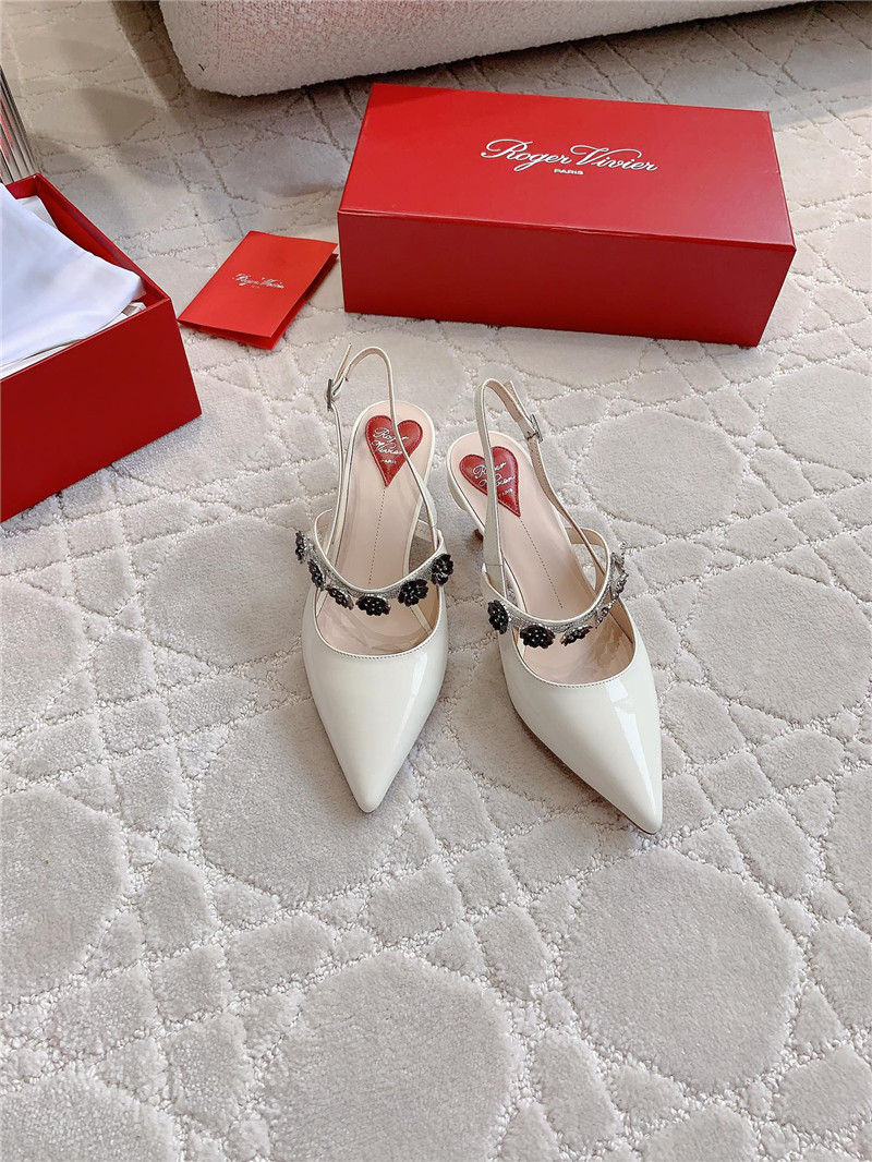 roger u1u1er virgule flower ivory patent slingback pumps
