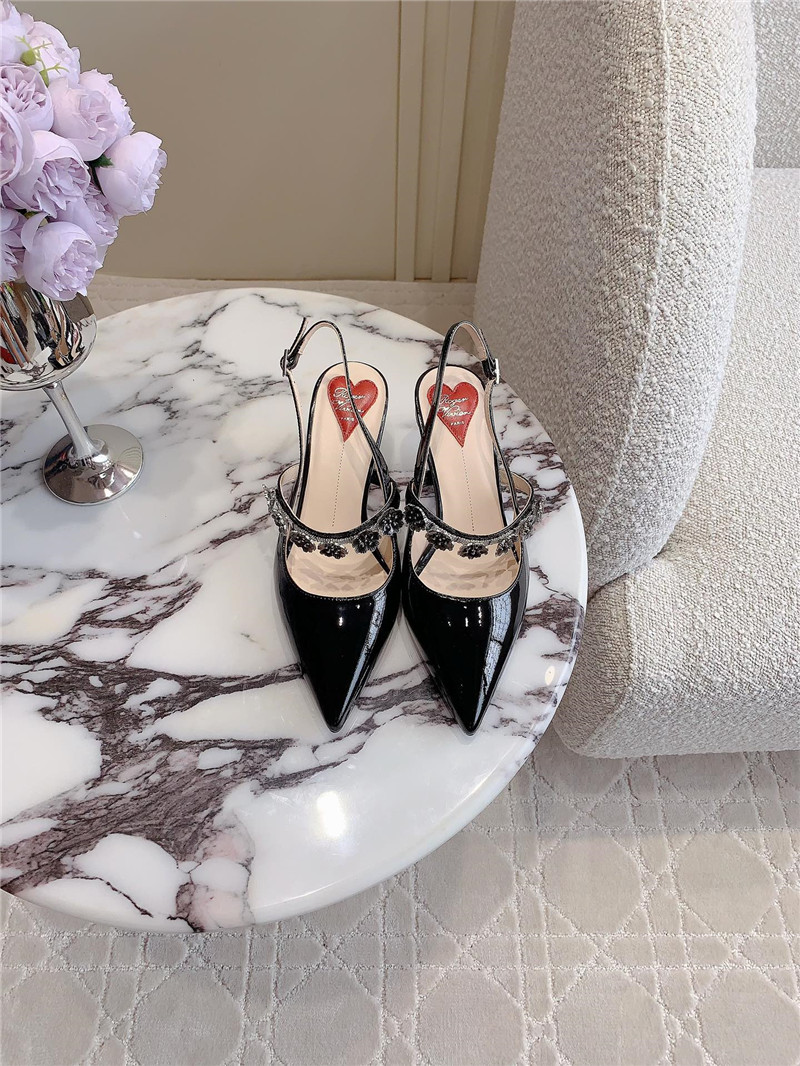 roger u1u1er virgule flower black patent slingback pumps