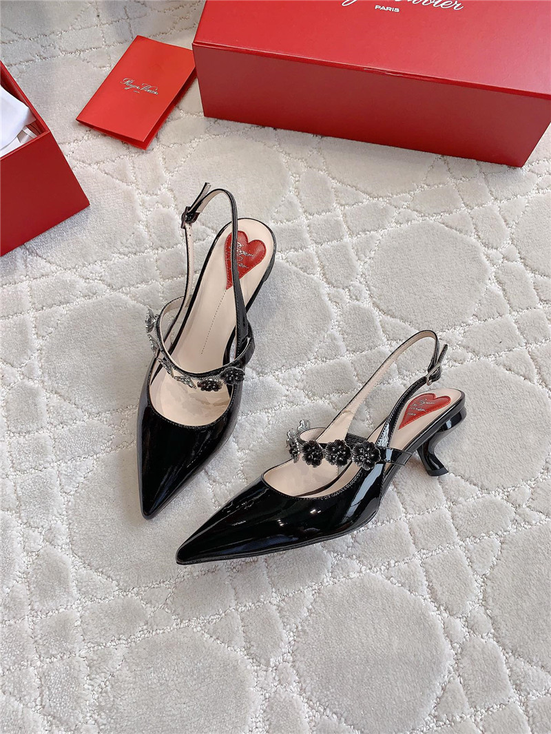 roger u1u1er virgule flower black patent slingback pumps