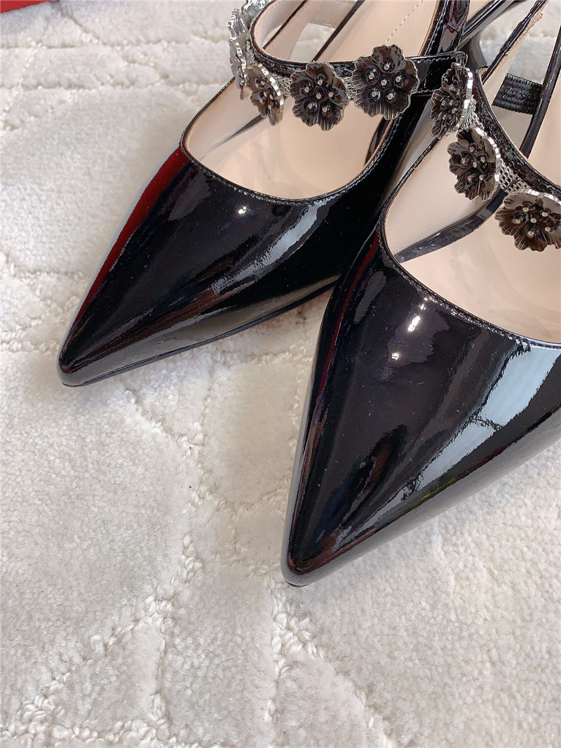 roger u1u1er virgule flower black patent slingback pumps