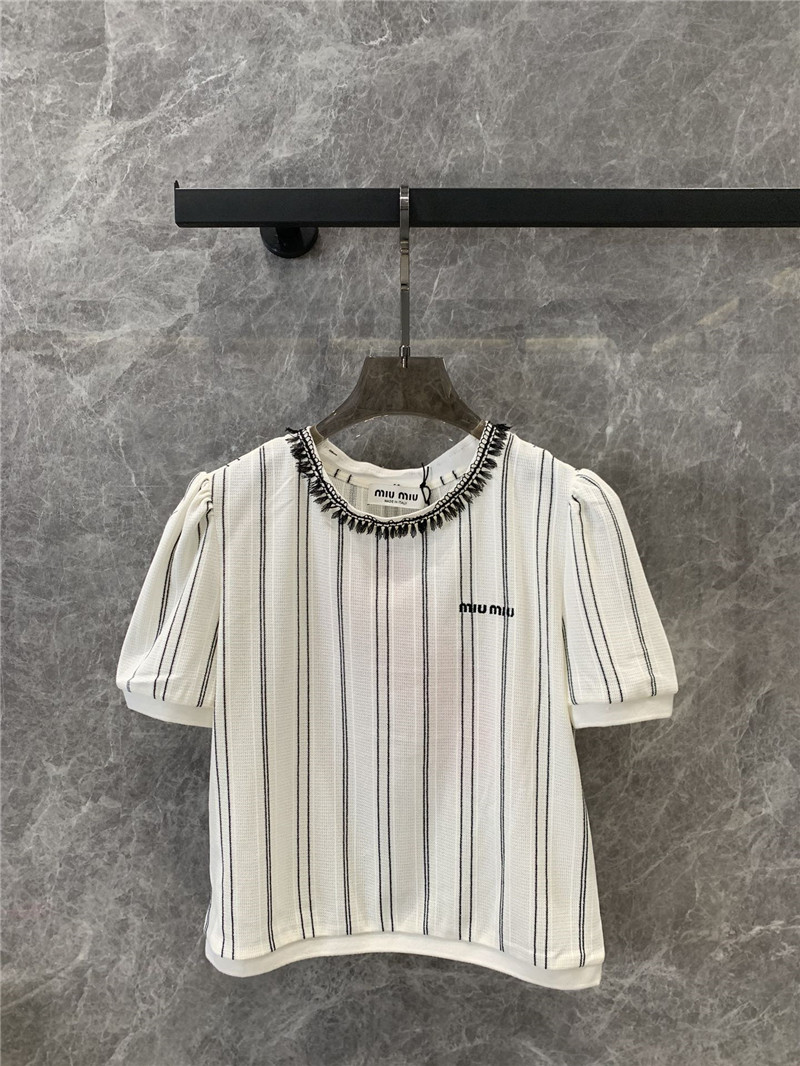 M1um1u vertical striped short-sleeved top replica designer clothes