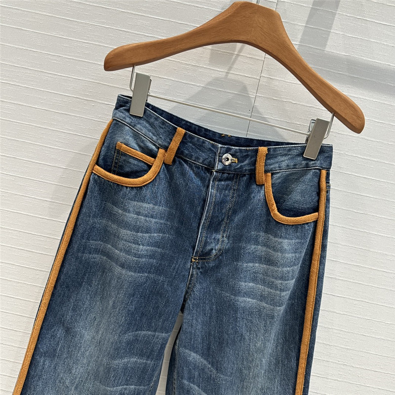 M1um1u contrast color suede hem denim trousers replica clothes