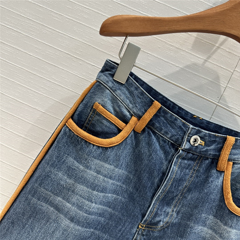 M1um1u contrast color suede hem denim trousers replica clothes