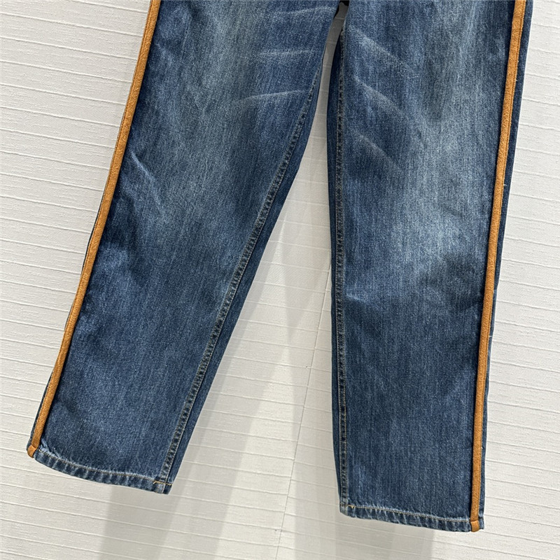M1um1u contrast color suede hem denim trousers replica clothes