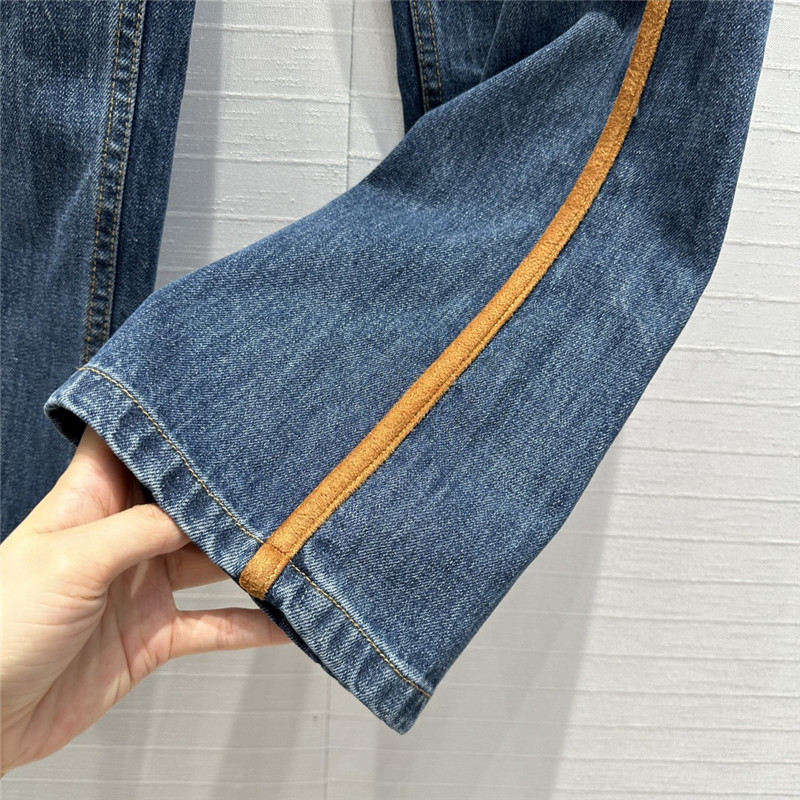 M1um1u contrast color suede hem denim trousers replica clothes