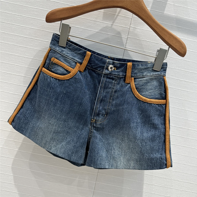 M1um1u contrast color suede hem denim shorts replicas clothes