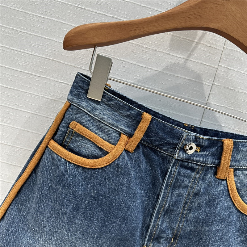 M1um1u contrast color suede hem denim shorts replicas clothes