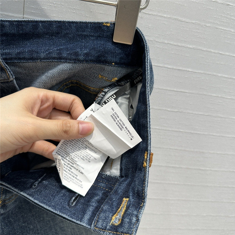 M1um1u contrast color suede hem denim shorts replicas clothes