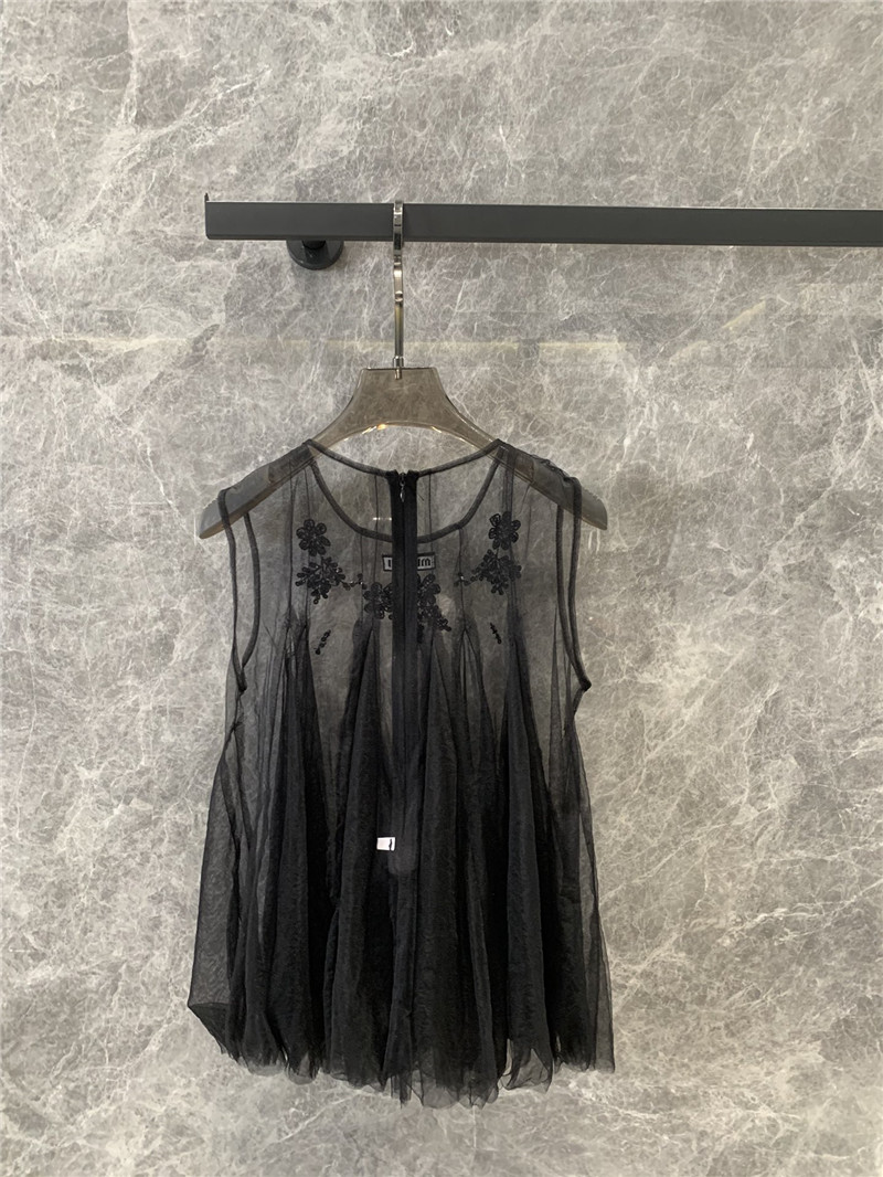 M1um1u round neck sleeveless mesh rhinestone top replicas clothes