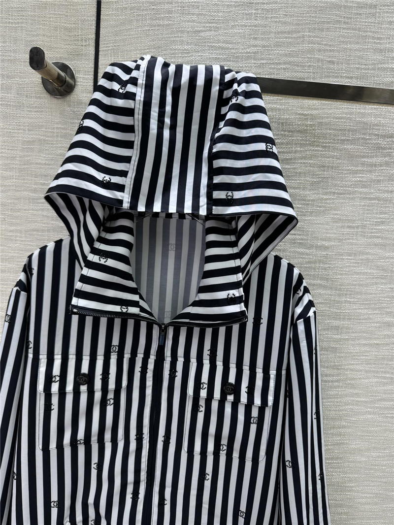 Ch**el vertical striped lapel hooded jacket replica d&g clothing