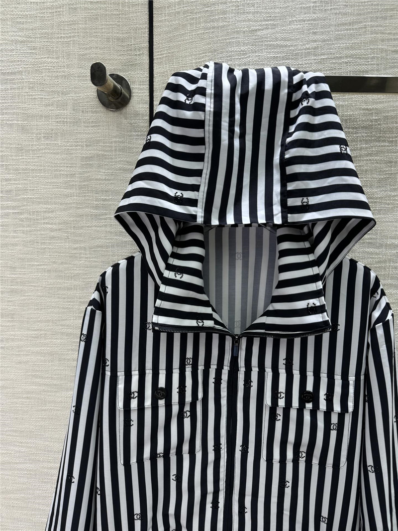 Ch**el vertical striped lapel hooded jacket replica d&g clothing