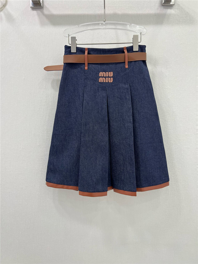 M1um1u patchwork leather trim midi skirt replica clothing sites