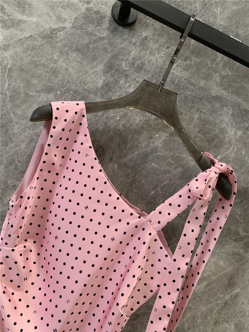 Ch**el pink polka dot off-shoulder strappy vest top replicas clothes