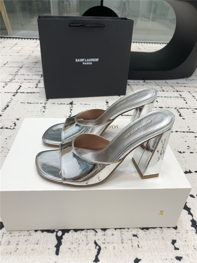 Amina Muaddi Brigitte Silver Mirror Slippers
