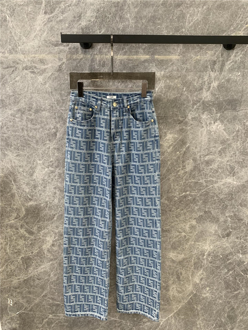 F**di floral logo denim straight pants replica clothes