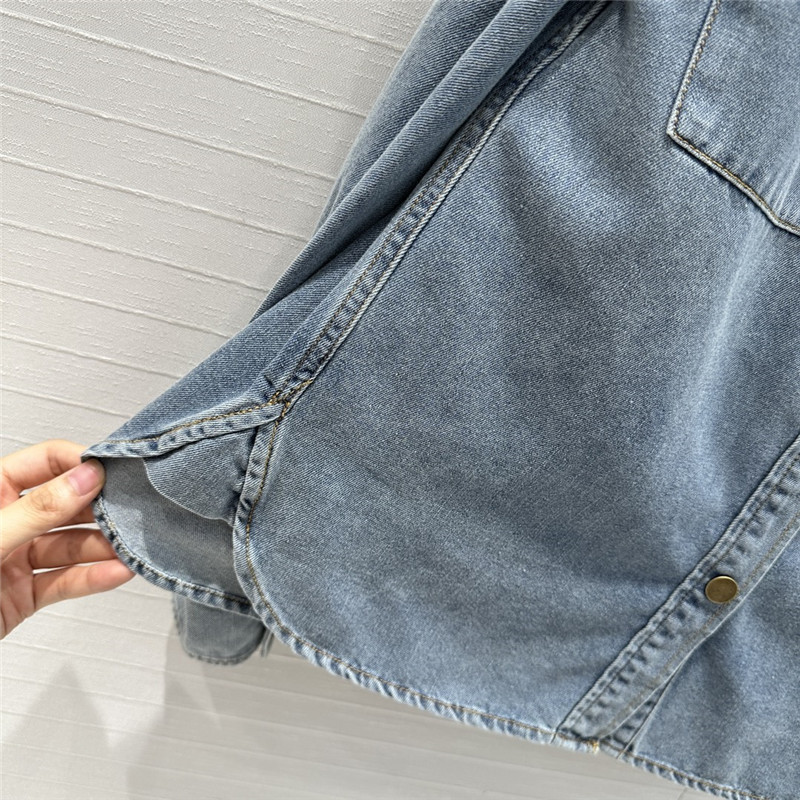 Zimm gold button tie stand collar denim shirt replica d&g clothing