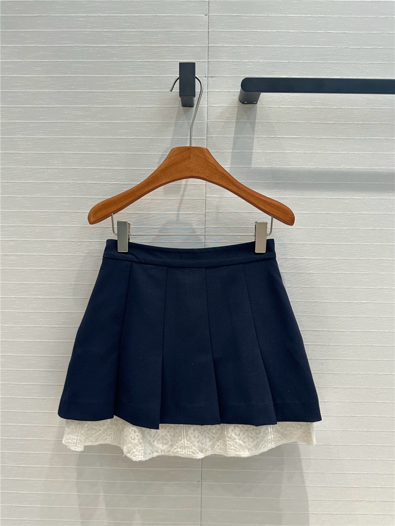 M1um1u lace patchwork fake two-piece pleated skirt replicas clothes