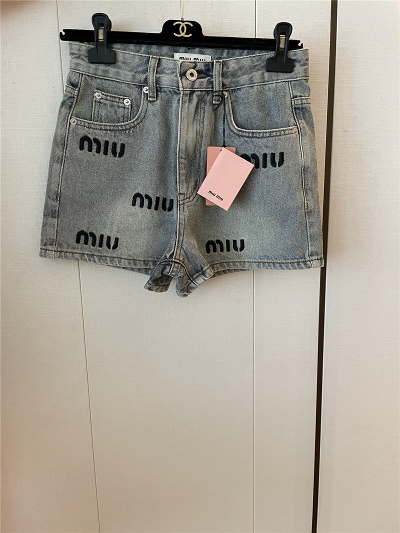 M1um1u letter embroidered denim shorts replica d&g clothing