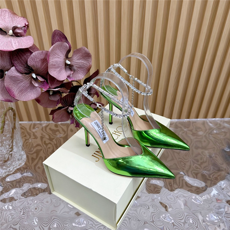 J1m*y Ch00 saeda 100 pumps with crystal in green leather