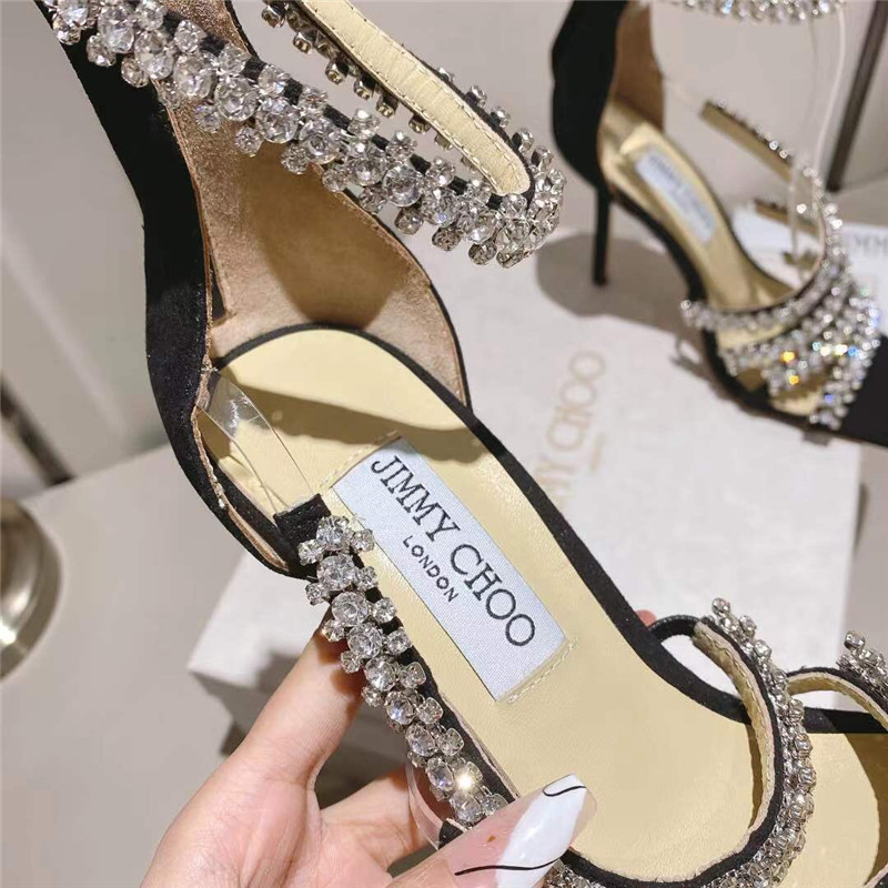 J1m*y Ch00 josefine 100 black suede sandals with crystal