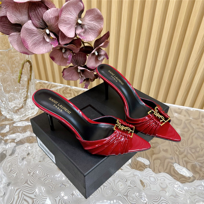 Sa1nt Lau*nt babylone mules in burgundy patent leather