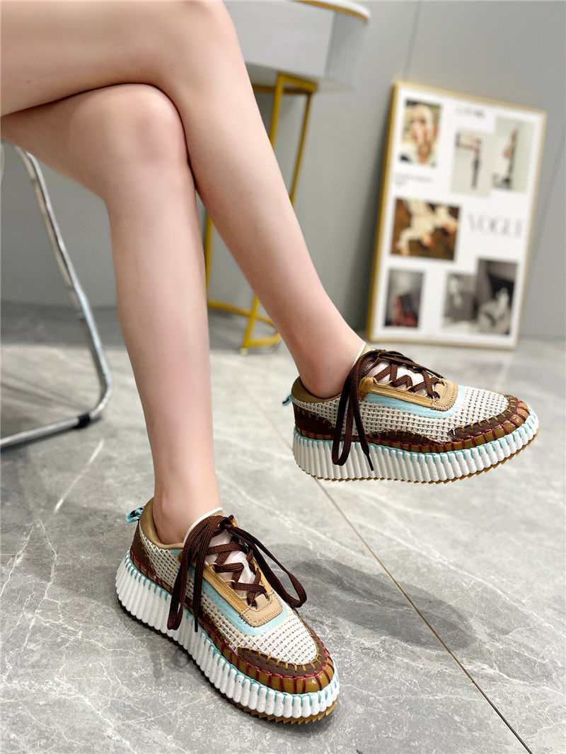 Chloé Lace-Up Rainbow Sneakers Brown