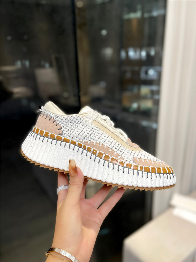 Chloé Lace-Up Rainbow Sneakers Beige
