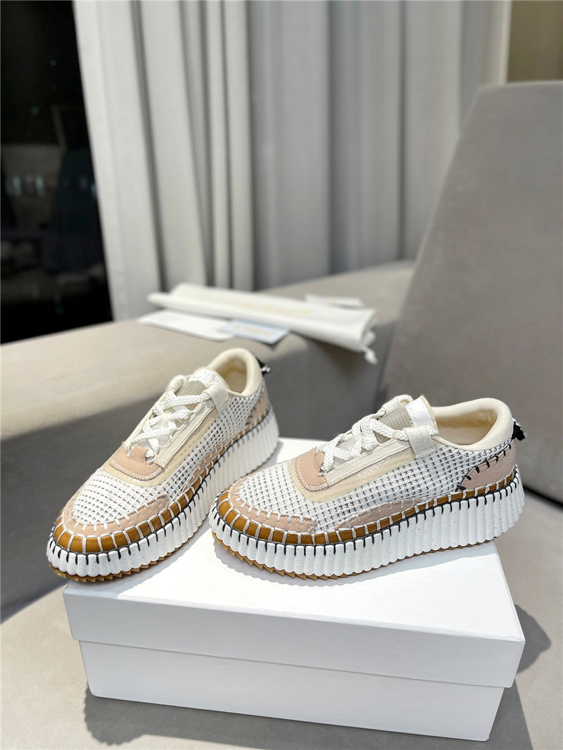 Chloé Lace-Up Rainbow Sneakers Beige