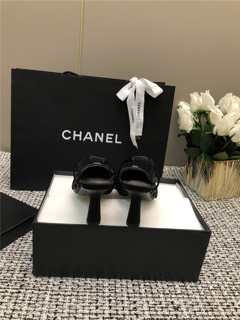 Ch**el black satin beaded slingback pumps