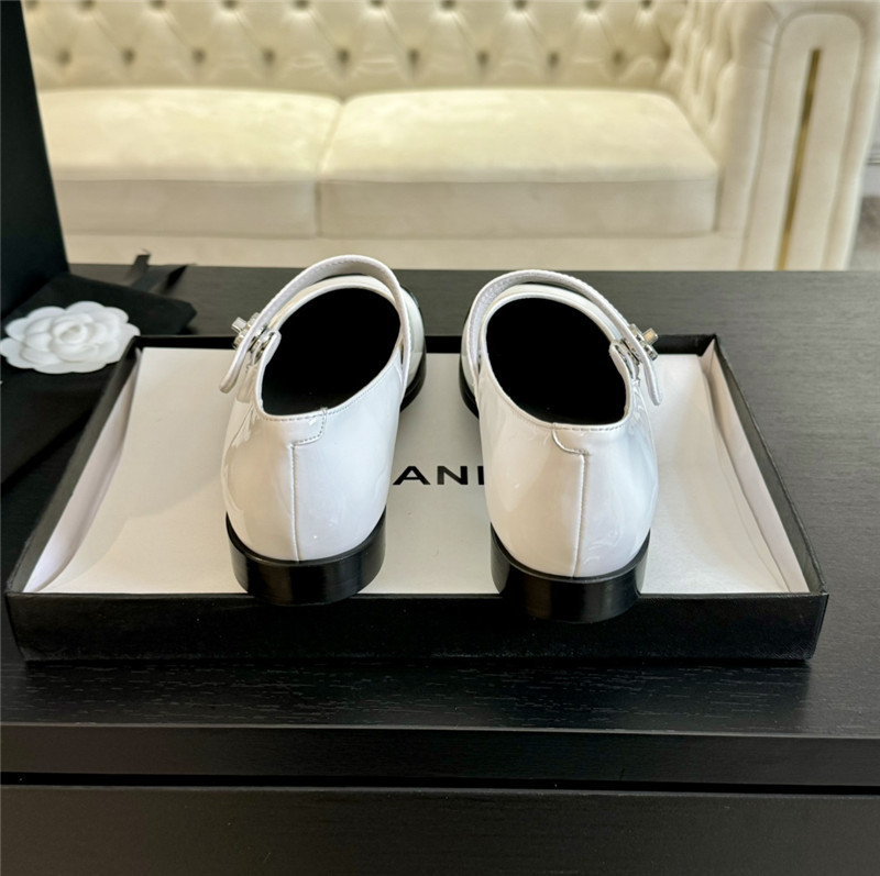 Ch**el silver interlock mary janes in white patent calfskin