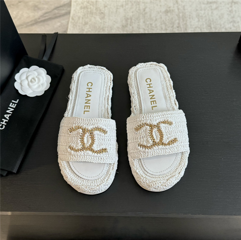 Ch**el crochet slide sandals in white